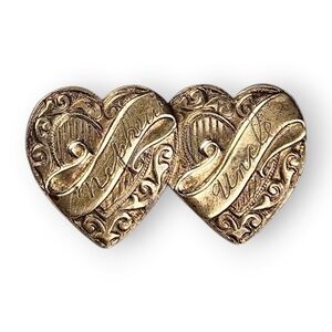 Vintage Sweetheart Pin Nephew Uncle WWII Brass Engraved Double Heart Brooch 1"